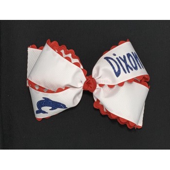 Dixon (White) / Red Ric-Rac Bow - 7 Inch